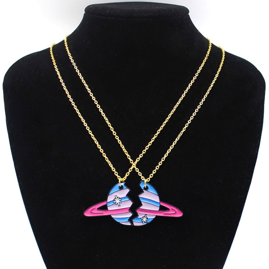 2Pcs Women Stylish Alloy Planet Shape Necklace Combination Jewelry Accessory Set Image 1