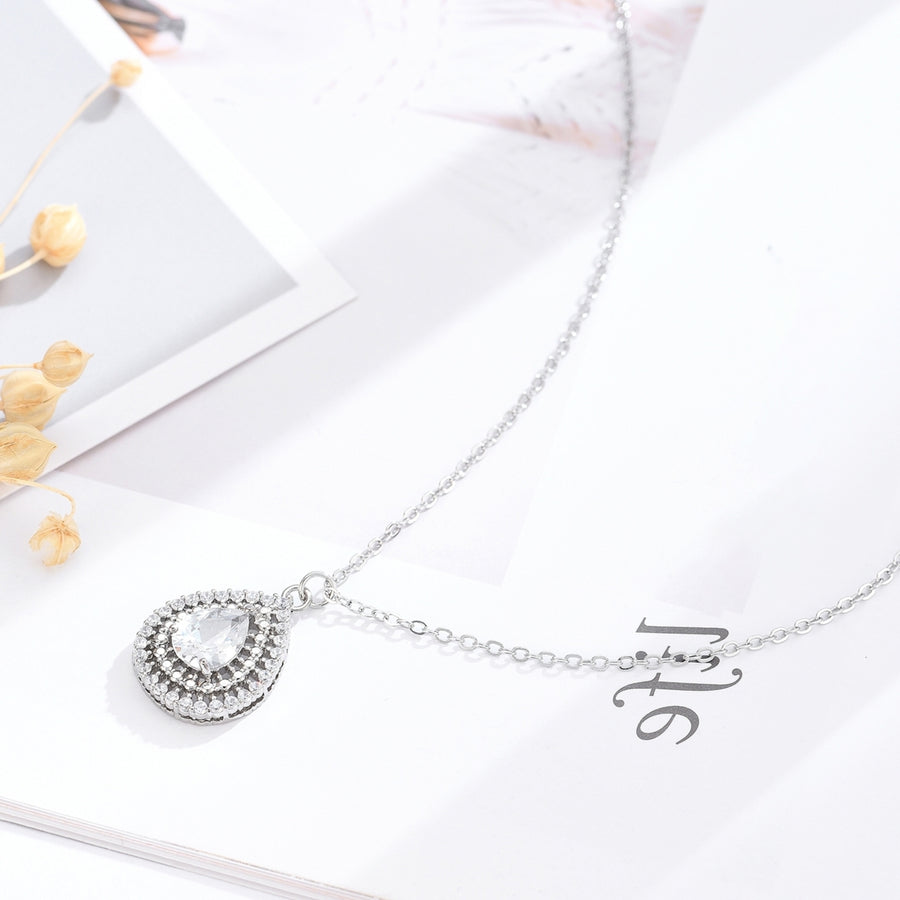 Elegant Women Cubic Zirconia Waterdrop Shape Faux Pearl Necklace Jewelry Gift Image 1