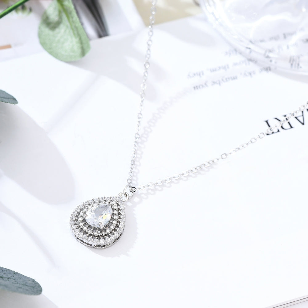 Elegant Women Cubic Zirconia Waterdrop Shape Faux Pearl Necklace Jewelry Gift Image 2