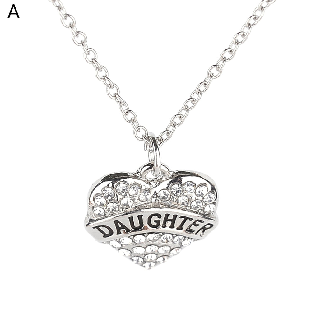 Women Necklace Chain Heart Shape Alloy Rhinestone Mother Daughter Pendant for Gift Image 2