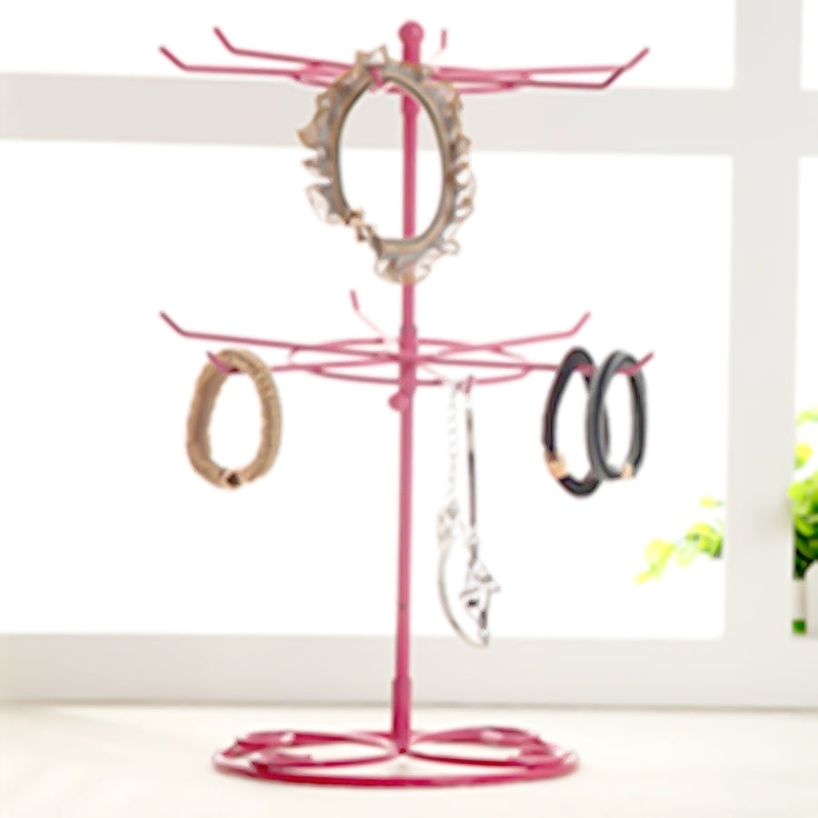 2 Tiers Rotating Detachable Metal Necklace Bracelet Jewelry Display Rack Stand Image 1