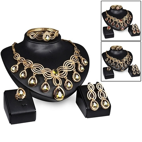 Noble Cubic Zirconia Earrings Necklace Bib Statement Ring Bracelet Jewelry Set Image 2