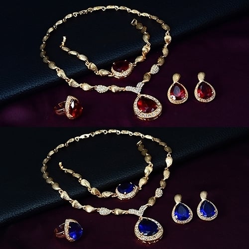 Women Formal Party Waterdrop Cubic Zirconia Necklace Earrings Bracelet Ring US6-9 Image 4