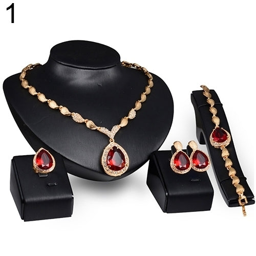 Women Formal Party Waterdrop Cubic Zirconia Necklace Earrings Bracelet Ring US6-9 Image 7