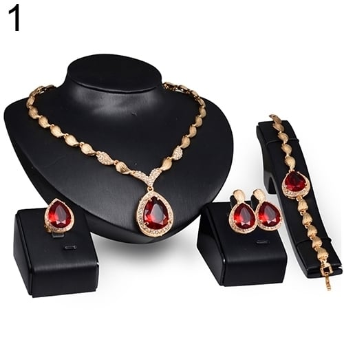 Women Formal Party Waterdrop Cubic Zirconia Necklace Earrings Bracelet Ring US6-9 Image 1