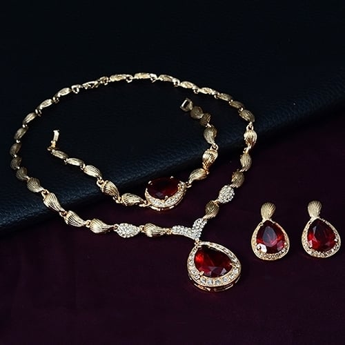 Women Formal Party Waterdrop Cubic Zirconia Necklace Earrings Bracelet Ring US6-9 Image 10