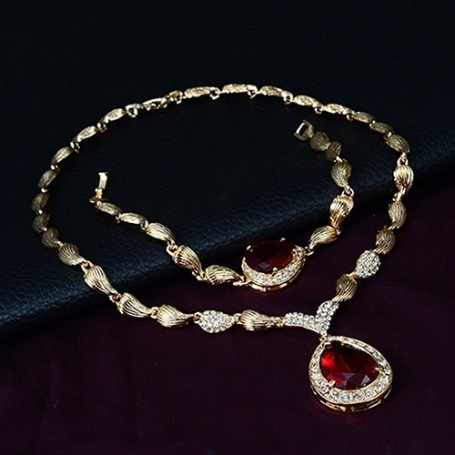 Women Formal Party Waterdrop Cubic Zirconia Necklace Earrings Bracelet Ring US6-9 Image 11
