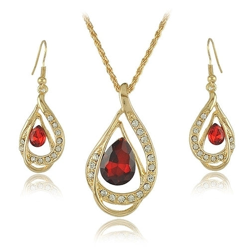 Banquet Party Jewelry Set Waterdrop Crystal Stone Earrings Pendant Necklace Golden Chain Image 2