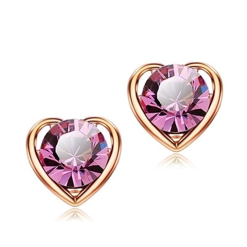 Womens Fashion Jewelry Heart Crystal Pendant Necklace Ear Studs Earrings Set Image 11