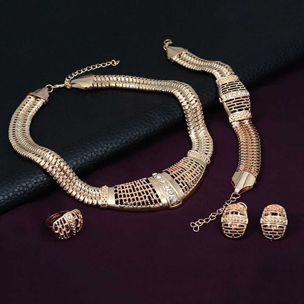 Bridal Jewelry Set Hollow Statement Women Choker Necklace Ring Bracelet Earrings Image 2