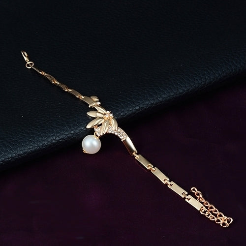 Wedding Party Leaf Faux Pearl Pendant Choker Necklace Ring Earrings Bracelet Set Image 8