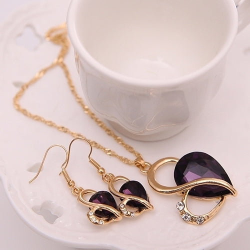 Women Fashion Love Heart Dangle Earrings Pendant Necklace Jewelry Set Xmas Gift Image 2