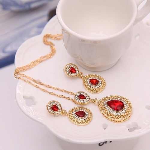Womens Luxury Rhinestone Oval Charm Necklace + Drop Dangle Earrings Jewelry Set Image 1
