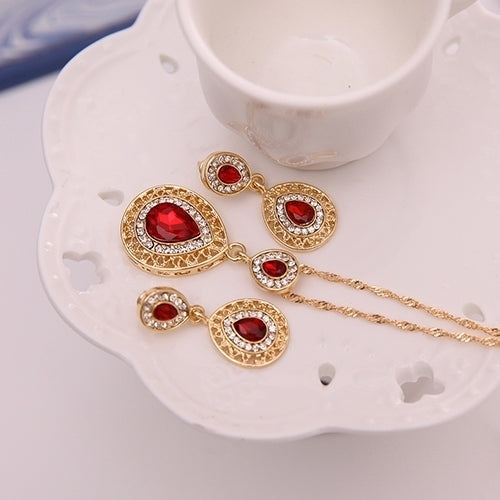 Womens Luxury Rhinestone Oval Charm Necklace + Drop Dangle Earrings Jewelry Set Image 3