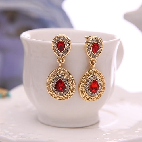Womens Luxury Rhinestone Oval Charm Necklace + Drop Dangle Earrings Jewelry Set Image 4