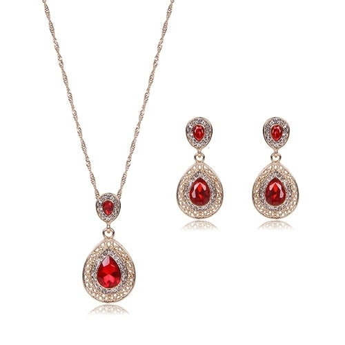 Womens Luxury Rhinestone Oval Charm Necklace + Drop Dangle Earrings Jewelry Set Image 6