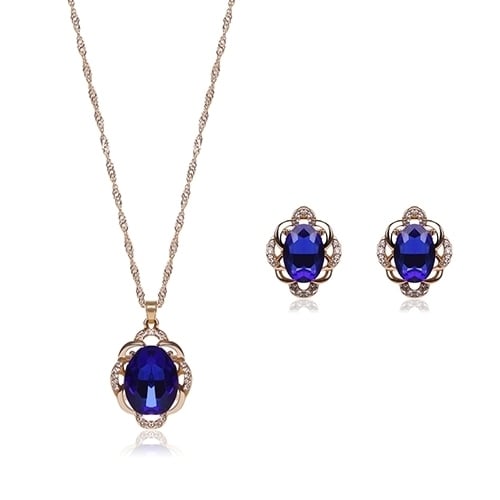 Women Fashion Hollow Rhinestone Pendant Necklace Ear Stud Earrings Jewelry Set Gift Image 1