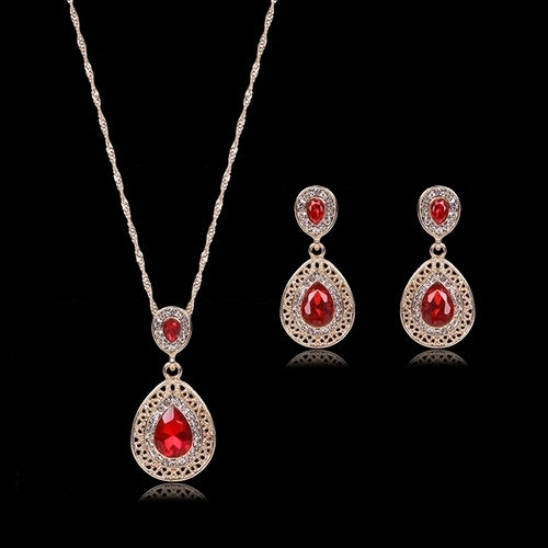 Womens Luxury Rhinestone Oval Charm Necklace + Drop Dangle Earrings Jewelry Set Image 7