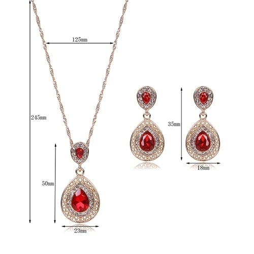 Womens Luxury Rhinestone Oval Charm Necklace + Drop Dangle Earrings Jewelry Set Image 8