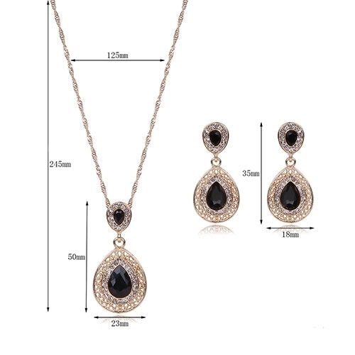 Women Rhinestone Waterdrop Pendant Necklace Stud Drop Earrings Jewelry Set Image 9