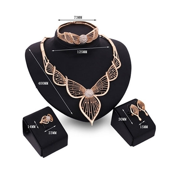 Princess Sweet Jewelry Set KC Gold Plated Hollow Necklace Bangle Ring Earring Image 3