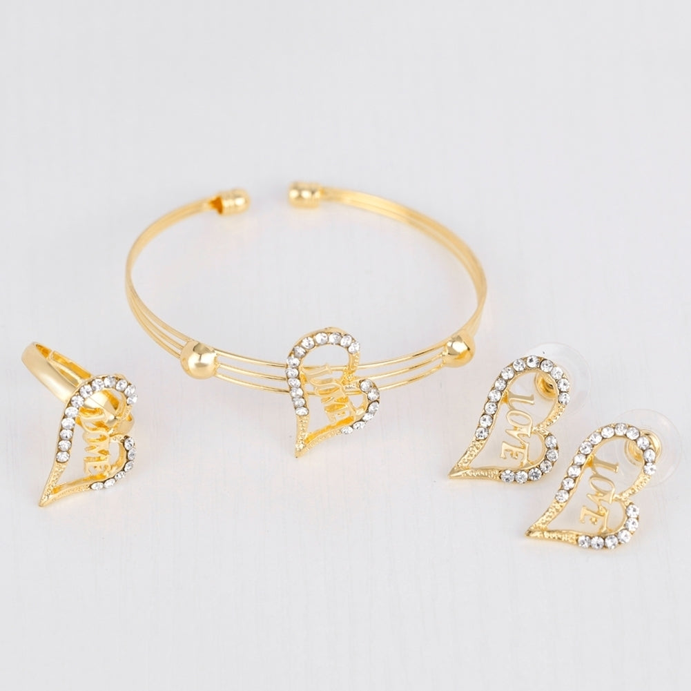 Women Hollow Love Heart Pendant Necklace Bracelet Ring Earrings Jewelry Set Image 7