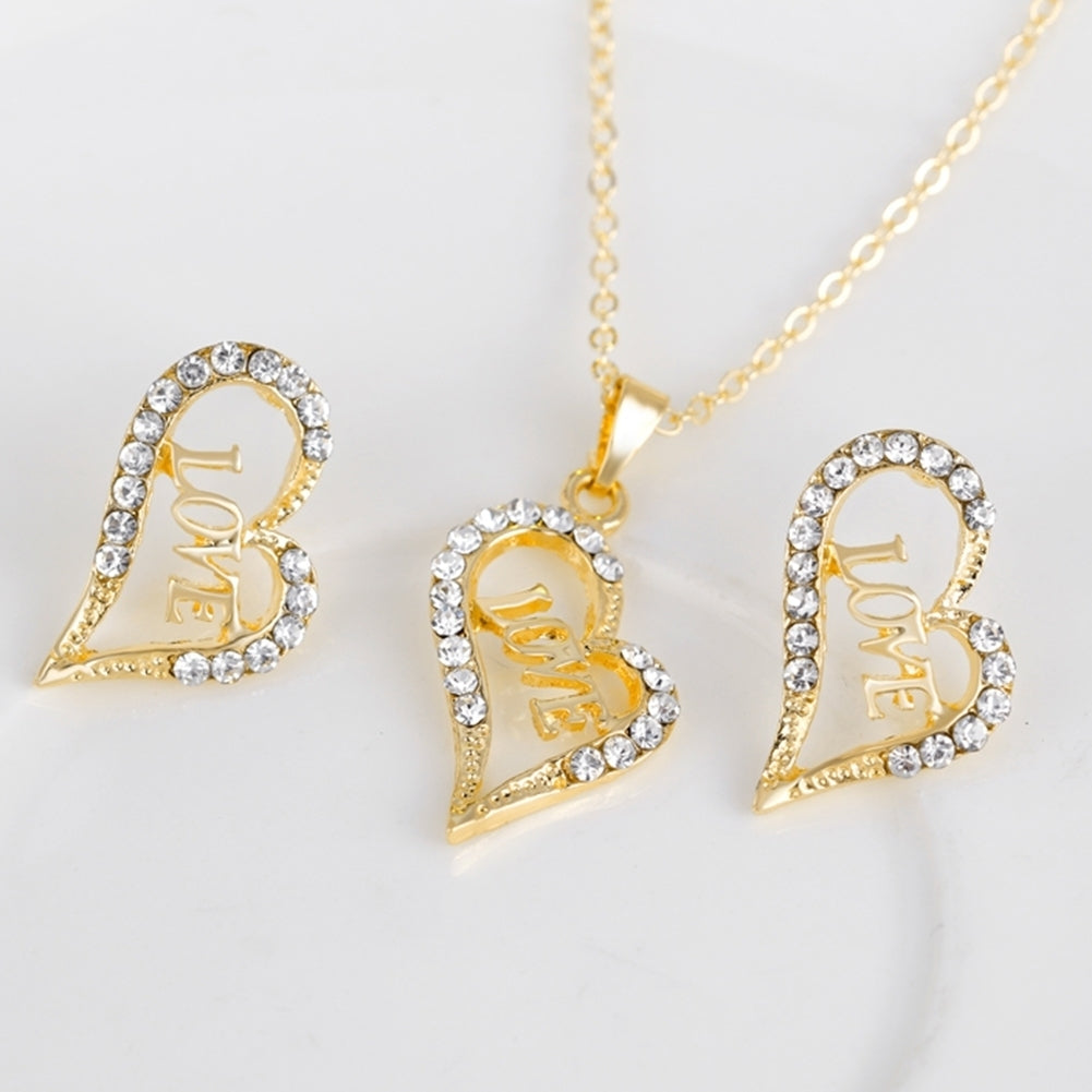 Women Hollow Love Heart Pendant Necklace Bracelet Ring Earrings Jewelry Set Image 8