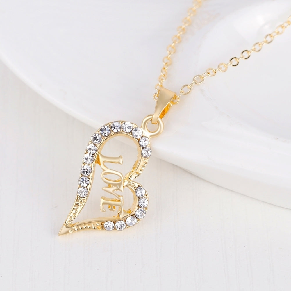 Women Hollow Love Heart Pendant Necklace Bracelet Ring Earrings Jewelry Set Image 10