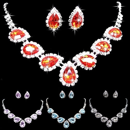 Prom Wedding Bridal Crystal Rhinestone Waterdrop Necklace Earring Jewelry Set Image 1