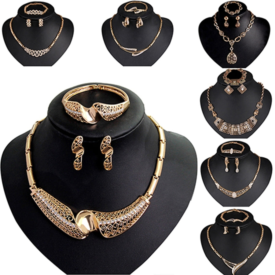 Women Waterdrop Hollow Statement Collar Necklace Ring Earrings Bracelet Set Image 1