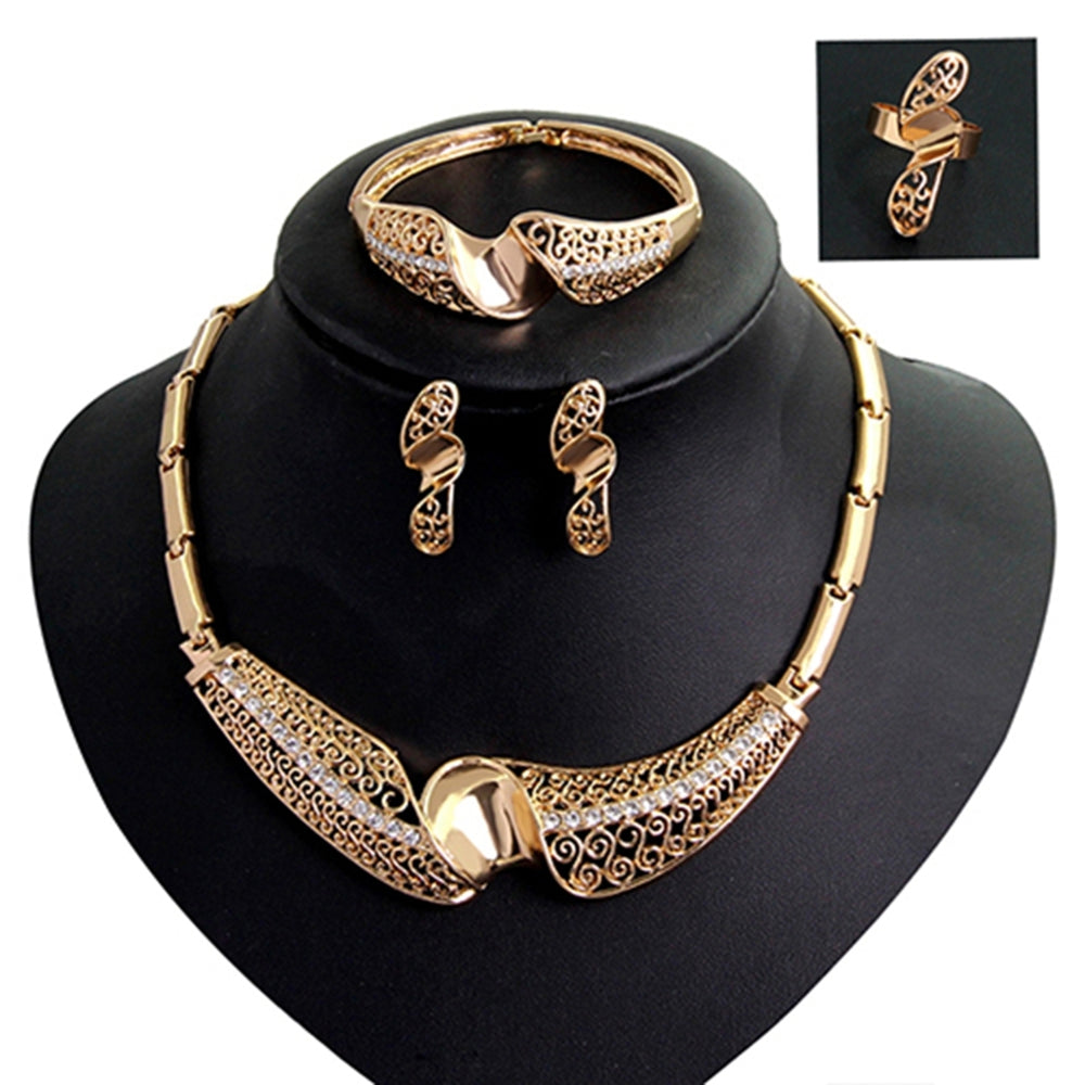 Women Waterdrop Hollow Statement Collar Necklace Ring Earrings Bracelet Set Image 2
