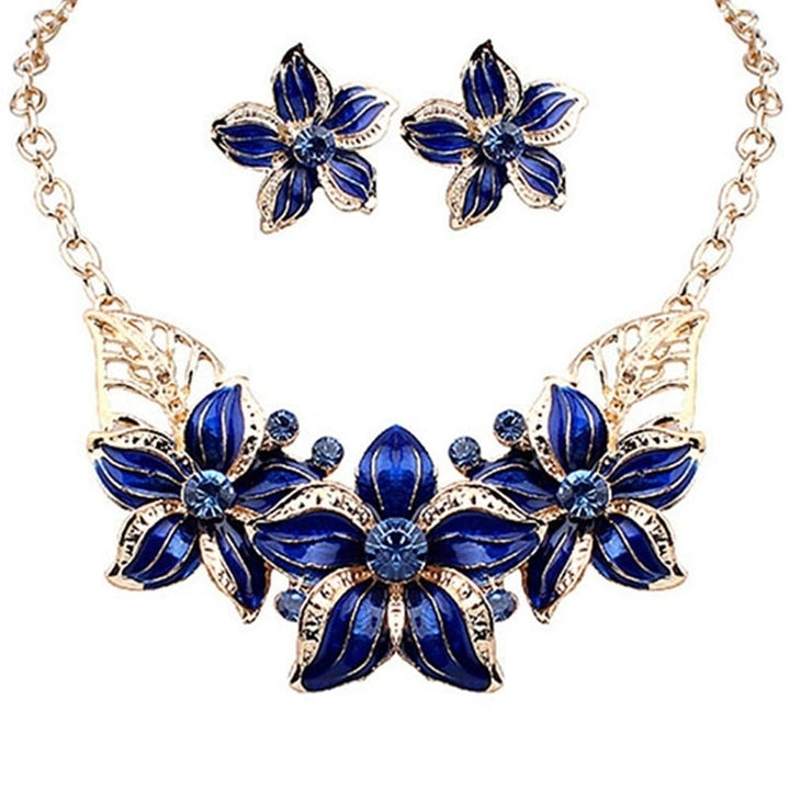 Fashion Women Rhinestone Flower Statement Pendant Necklace Earrings Jewelry Set Image 7