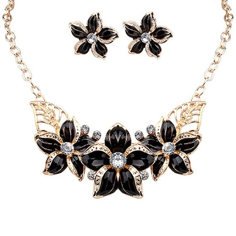 Fashion Women Rhinestone Flower Statement Pendant Necklace Earrings Jewelry Set Image 8
