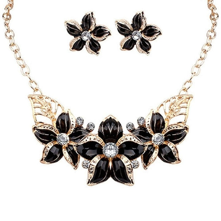 Fashion Women Rhinestone Flower Statement Pendant Necklace Earrings Jewelry Set Image 1