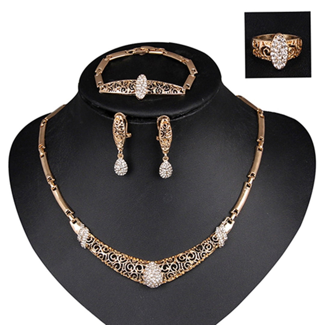 Women Waterdrop Hollow Statement Collar Necklace Ring Earrings Bracelet Set Image 4