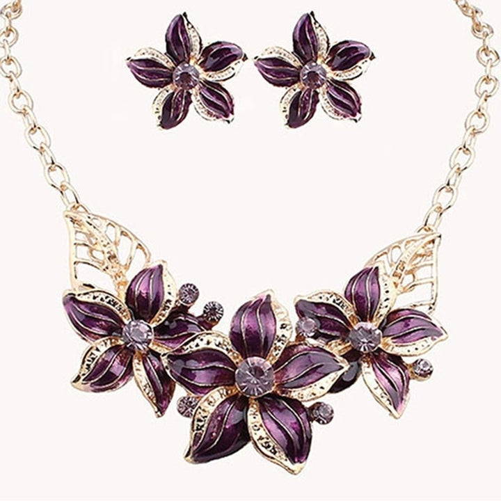 Fashion Women Rhinestone Flower Statement Pendant Necklace Earrings Jewelry Set Image 10