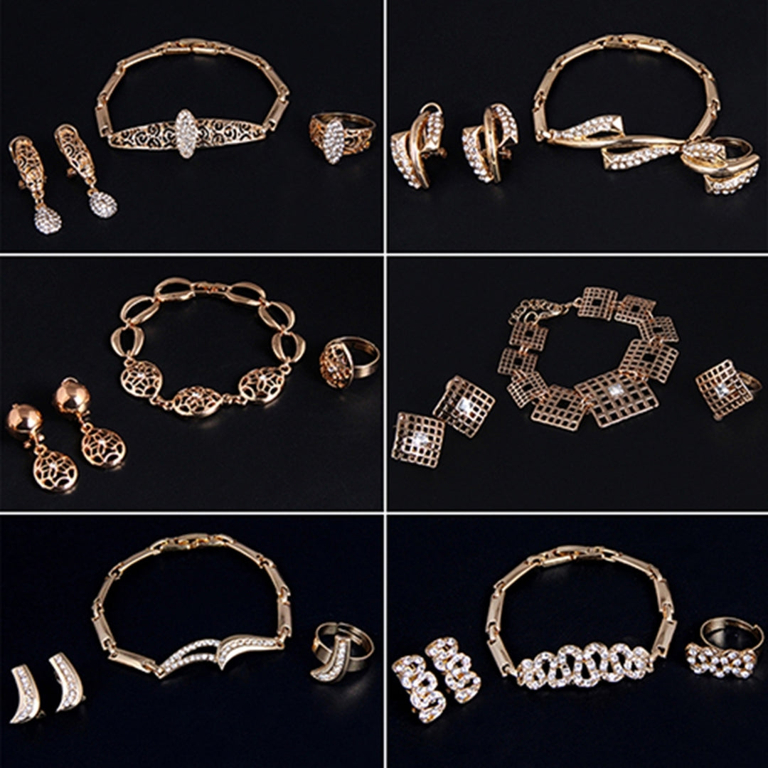 Women Waterdrop Hollow Statement Collar Necklace Ring Earrings Bracelet Set Image 7