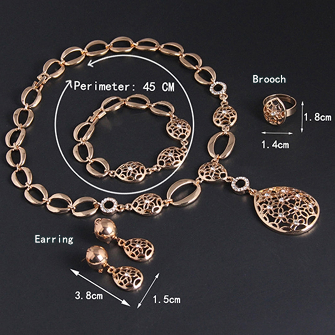 Women Waterdrop Hollow Statement Collar Necklace Ring Earrings Bracelet Set Image 9