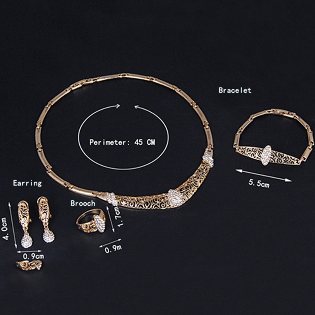 Women Waterdrop Hollow Statement Collar Necklace Ring Earrings Bracelet Set Image 10