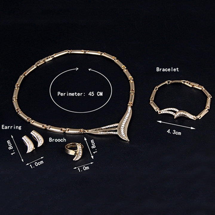 Women Waterdrop Hollow Statement Collar Necklace Ring Earrings Bracelet Set Image 11