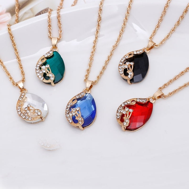 Women Jewelry Set Shiny Water-Drop Shape Rhinestone Necklace Earrings Ring Gift Image 6
