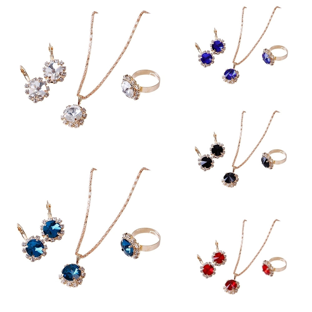 Fashion Women Circle Rhinestone Necklace Earrings Ring Pendants Jewelry Set Image 2