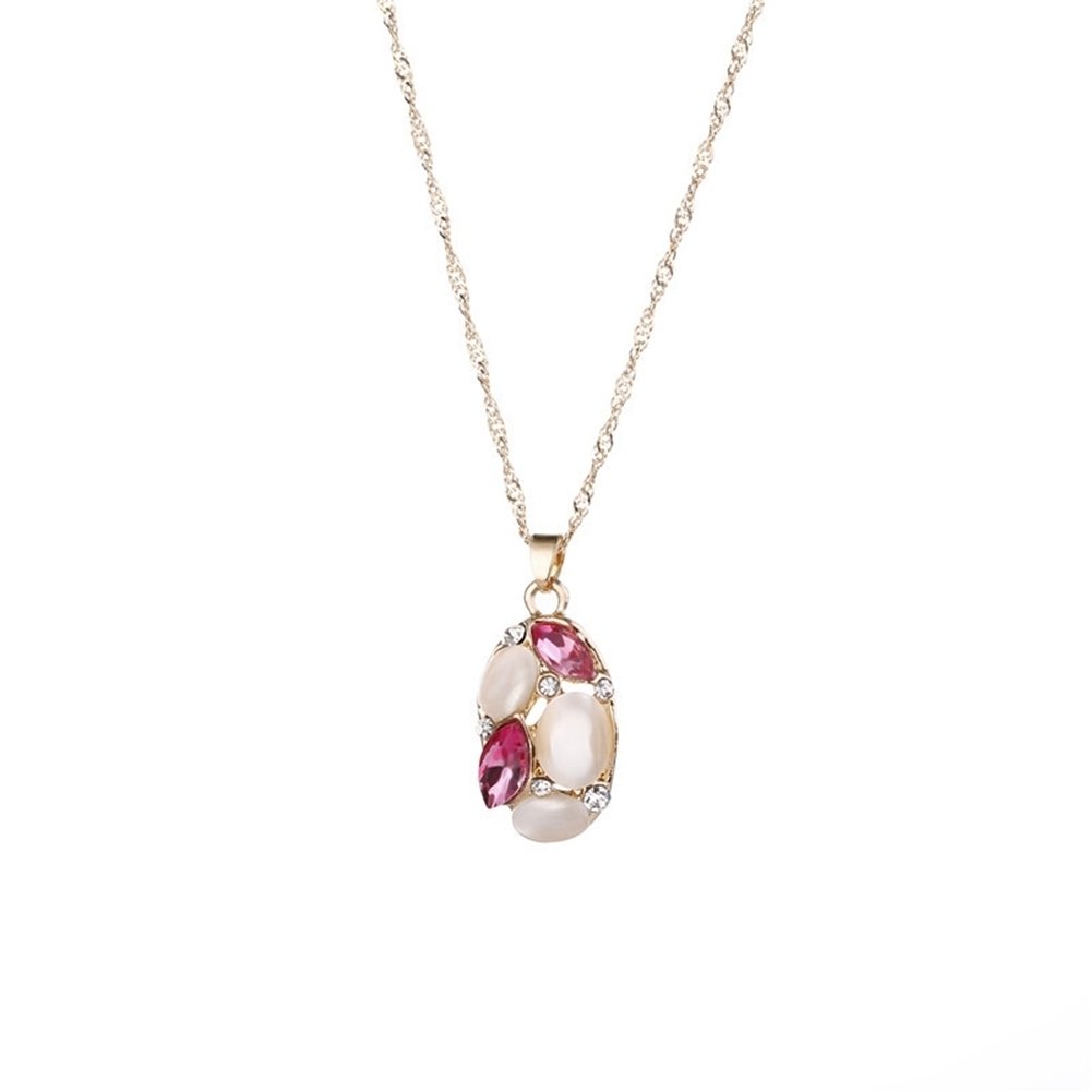 Fashion Women Jewelry Set Oval Opal Drop Pendant Sweater Chain Necklace Earrings Image 4