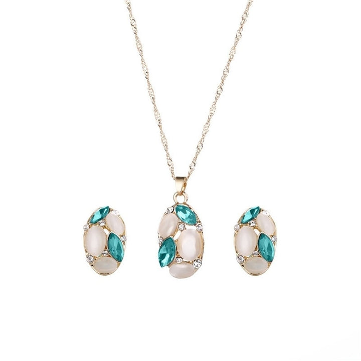 Fashion Women Jewelry Set Oval Opal Drop Pendant Sweater Chain Necklace Earrings Image 6