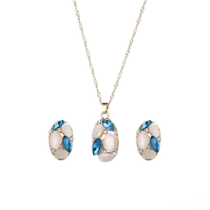 Fashion Women Jewelry Set Oval Opal Drop Pendant Sweater Chain Necklace Earrings Image 7