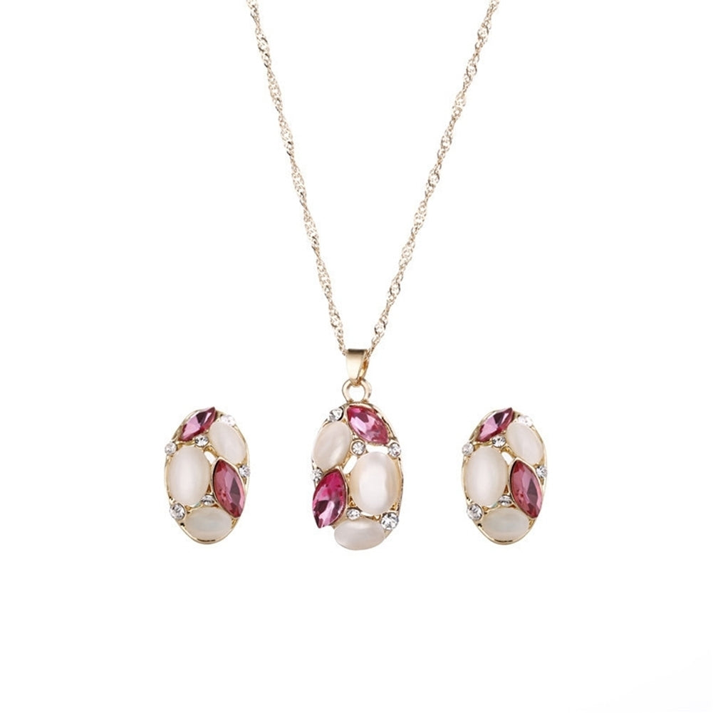 Fashion Women Jewelry Set Oval Opal Drop Pendant Sweater Chain Necklace Earrings Image 8