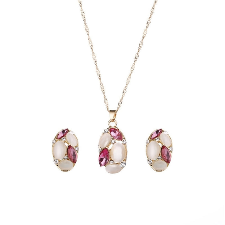 Fashion Women Jewelry Set Oval Opal Drop Pendant Sweater Chain Necklace Earrings Image 8