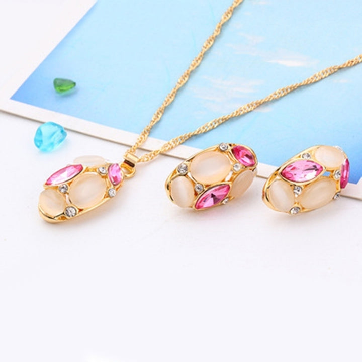 Fashion Women Jewelry Set Oval Opal Drop Pendant Sweater Chain Necklace Earrings Image 9