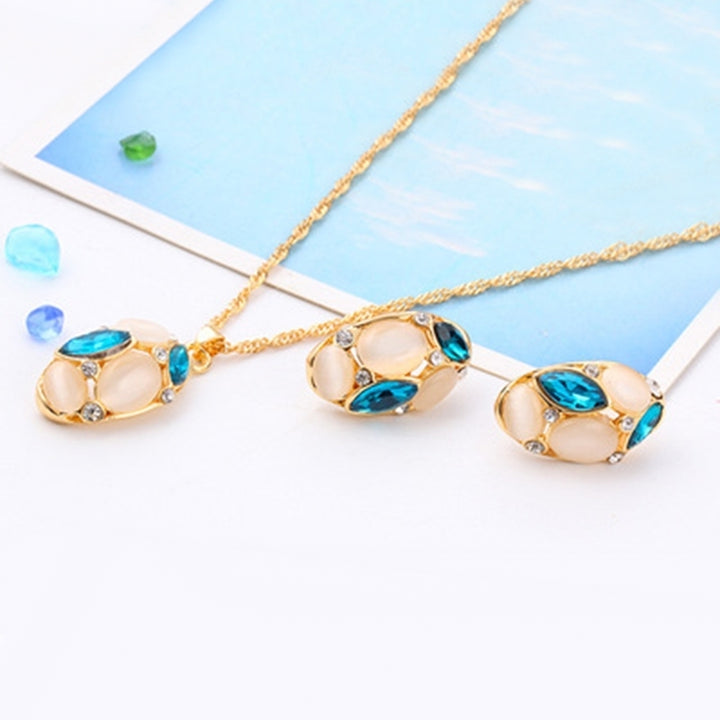 Fashion Women Jewelry Set Oval Opal Drop Pendant Sweater Chain Necklace Earrings Image 10