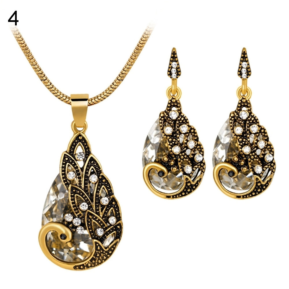 3Pcs Rhinestone Earrings Jewelry Fake Gemstone Peacock Pendant Fashion Necklace Image 2